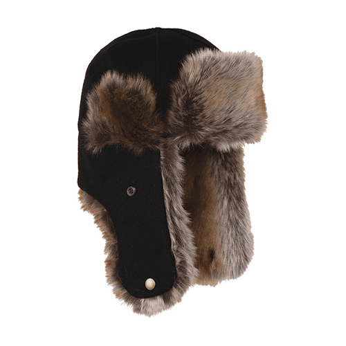 Image of Stormy Kromer Northwoods Trapper Hat: a wool, insulated winter hat with faux fur accents and lining in a trapper or aviator style, including long ear coverings that snap under the chin. Image of Stormy Kromer Northwoods Trapper Hat: a wool, insulated winter hat with faux fur accents and lining in a trapper or aviator style, including long ear coverings that snap under the chin.