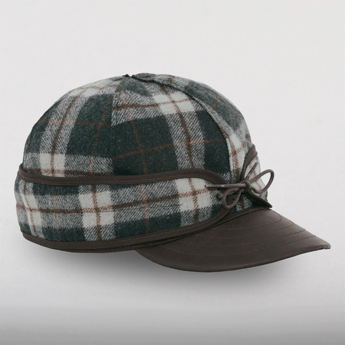 Image of the Original with Leather Stormy Kromer Cap: a wool, six-panel wool winter cap with a pulldown earband, leather brim and tie in the front.