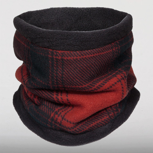 The SK Neck Warmer in red/black plaid fleece.