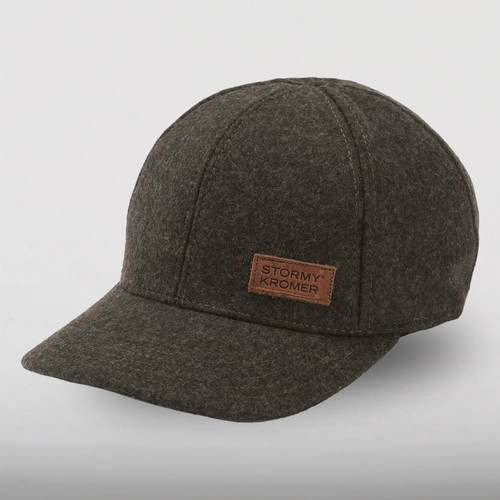Image of Stormy Kromer Adjustable Curveball Cap: a wool baseball cap with leather patch with Stormy Kromer label in the front right.