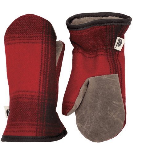 The Kids Mitts in red/black plaid and waxed palm. The Kids Mitts in red/black plaid and waxed palm.