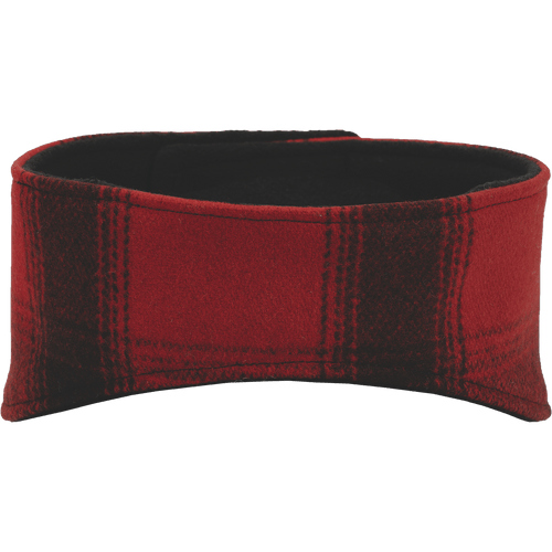The Wool Headband in red/black plaid.