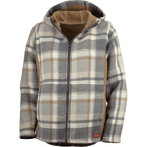The Lighthouse Jacket: A zip-front hooded wool plaid jacket for women in Fawn. The Lighthouse Jacket: A zip-front hooded wool plaid jacket for women in Fawn.