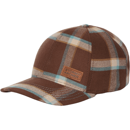 Side view of kodiak flannel baseball cap with leather patch on the front.