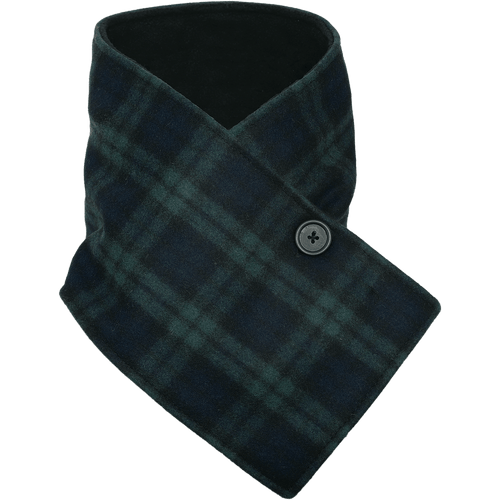 The Button Up Neck Warmer in blue and green Eclipse Plaid