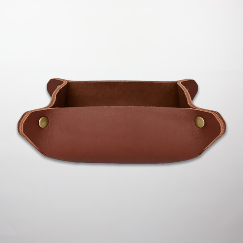 American Bench Craft leather valet tray with brass rivets