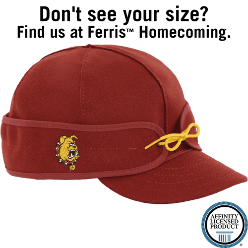 A red cap with the Ferris State logo embroidered on the earband. A red cap with the Ferris State logo embroidered on the earband.