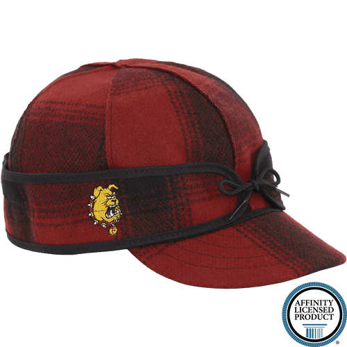 A red/black plaid cap with the Ferris State logo embroidered on the earband. A red/black plaid cap with the Ferris State logo embroidered on the earband.
