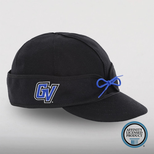 A black cap with the Grand Valley State logo embroidered on the earband.