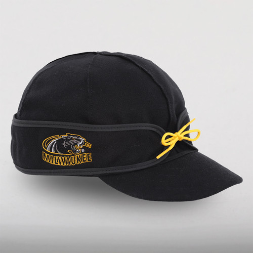 A black cap with the UW-Milwaukee logo embroidered on the earband.