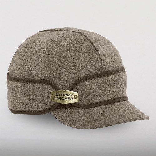 The Woodlands cap in Cobblestone with a brass tag on the side.