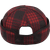 Back view of The Millie Kromer Cap: a wool, six-panel winter cap with a pulldown earband that ties in front, and a brim. This view shows the opening in the back for a ponytail to come through.
