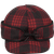Front view of The Millie Kromer Cap: a wool, six-panel winter cap with a pulldown earband that ties in front, and a brim. 