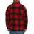 The Weekend Pullover quarter zip in red/black plaid fleece back view.