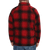 The Weekend Pullover quarter zip in red/black plaid fleece back view.