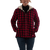The Swallowtail Jacket for ladies in red/black buffalo plaid with a sherpa lined hood front view.