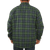 On model back view of the Camp Shirt Jack: A lined, plaid flannel overshirt with snap front, two chest pockets with snap closure and two side pockets.