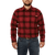 On model, front view of the Flannel Shirt: A traditional plaid cotton flannel shirt with a button front and left chest pocket. Shirt is tucked in.