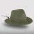 Angled view of The Mesh Hiker - a lightweight fedora style hat with a wide brim, a mesh crown and a leather tie.