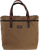 The Signature Tote Bag in tobacco with a red/black plaid strap and a zipped closed top.