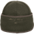 back view of wool olive Rancher cap with long earband folded down