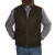 Front view of the Stormy Kromer Steelhead Vest on a person: A zip front men's vest made with wool and including 6 pockets on the front.