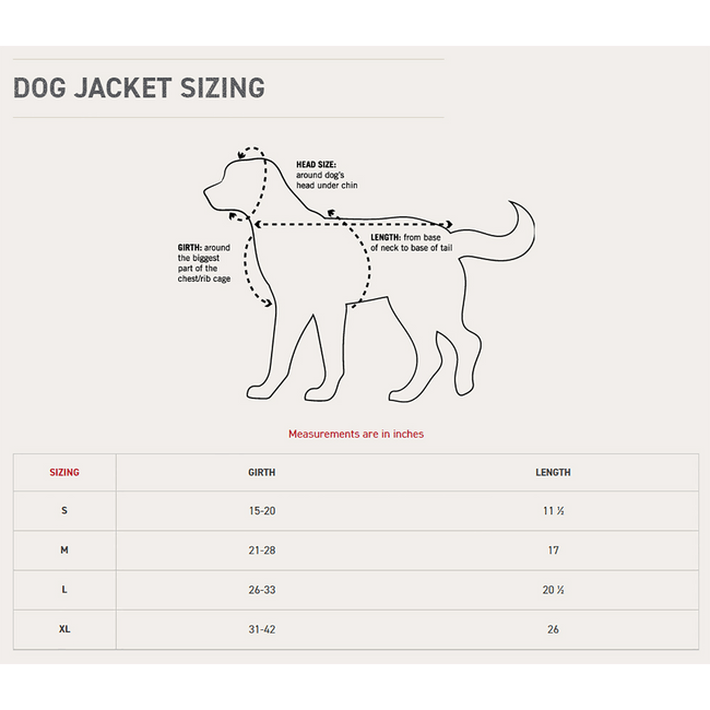 carhartt dog jacket sizing