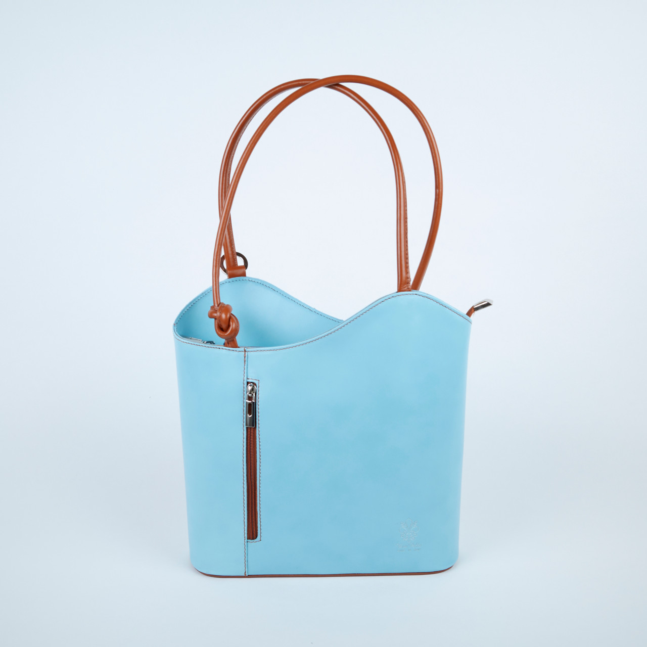 Convertible Italian Leather Backpack Tote Sky Blue & Tan