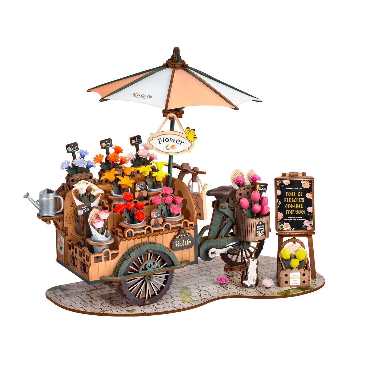 3D Wooden Puzzle: Flower Cart