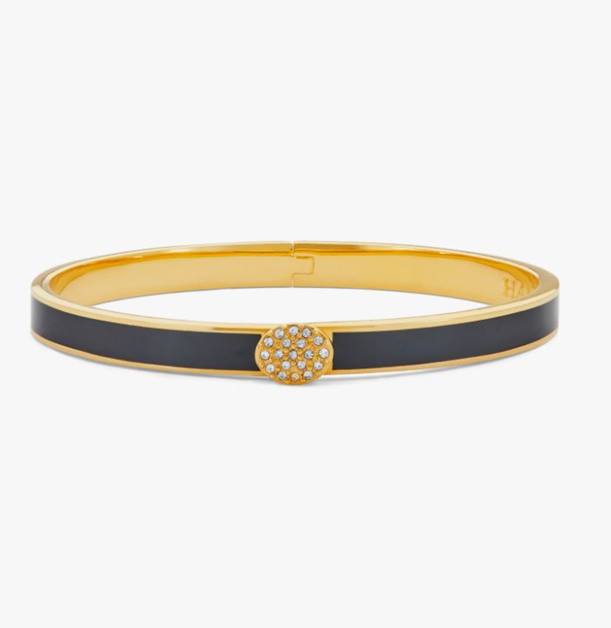 Skinny Pave Button Black & Gold Enamel Bangle