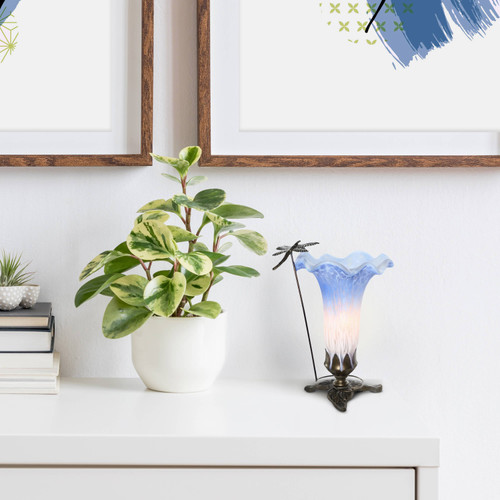 Hand Painted Blue & White Glass Dragonfly Lily Lamp 9" Hand Painted Blue & White Glass Dragonfly Lily Lamp 9"