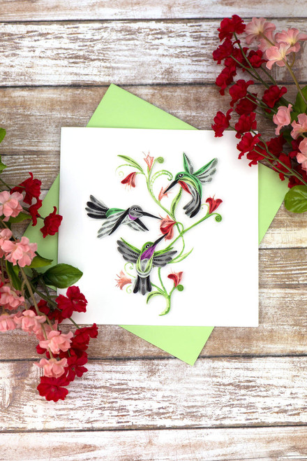 Hummingbird Trio Quilling Card Hummingbird Trio Quilling Card