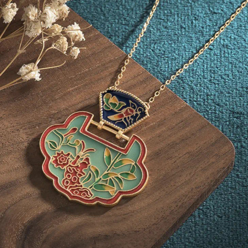 Chinese Lock Enamel Necklace