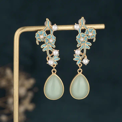 Pearls Enamel Flower Earrings Pearls Enamel Flower Earrings
