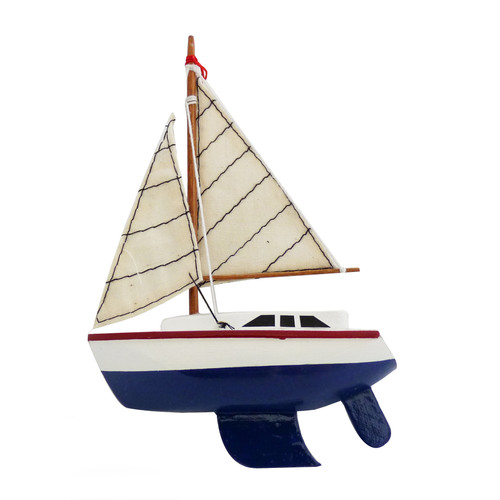 Wooden Sailing Yacht Ornament Blue Wooden Sailing Yacht Ornament Blue