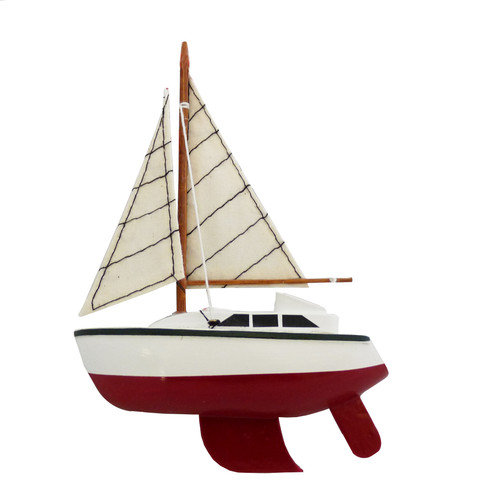 Wooden Sailing Yacht Ornament Red Wooden Sailing Yacht Ornament Red