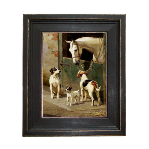Framed Print - Horse and Dogs at Stable Framed Print - Horse and Dogs at Stable