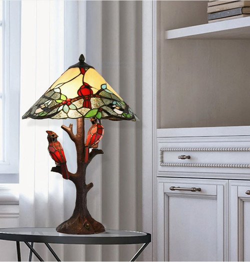 Remi Tiffany Style Cardinal Table Lamp
