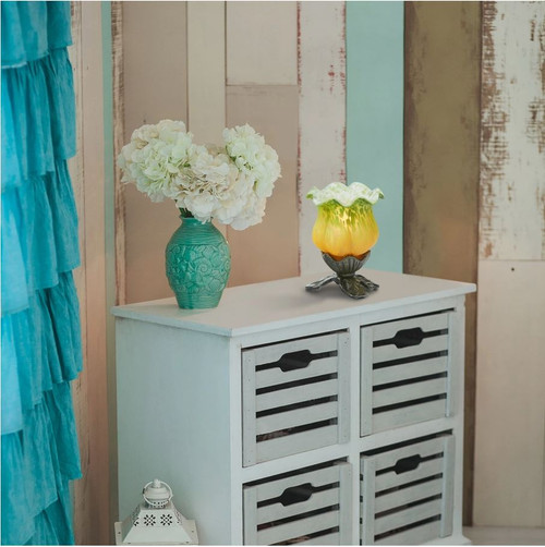 Green & Orange Tulip Stained Glass Tiffany Style Accent Lamp