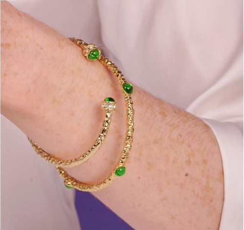 Hammered Torque Emerald & Gold Bangle