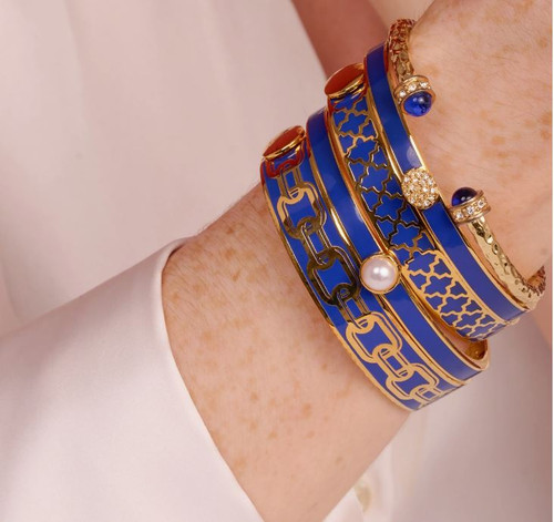 Hammered Torque Cobalt & Gold Bangle