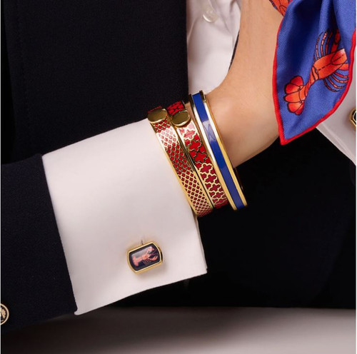 Agama Red & Gold Hinged Enameled Bracelet