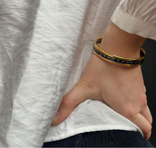 Skinny Bee Black & Gold Enamel Bangle
