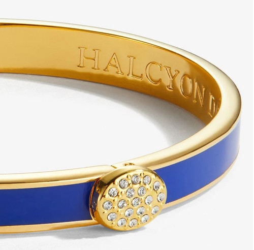 Skinny Pave Button Cobalt & Gold Enamel Bangle