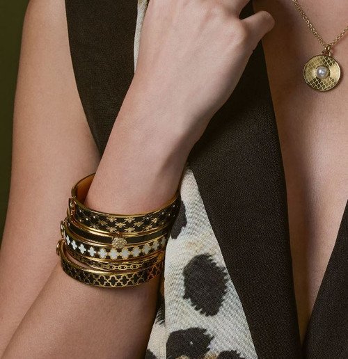 Bee Sparkle Trellis Black & Gold Hinged Bangle