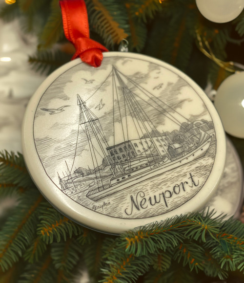 Scrimshaw Ornament, Newport Harbor Scrimshaw Ornament, Newport Harbor
