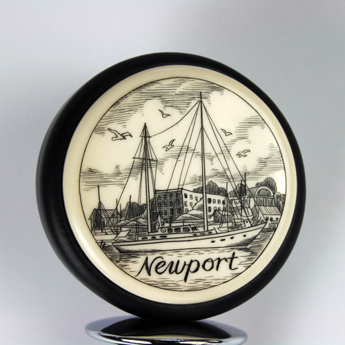 Scrimshaw Wine Stopper, Harbor Scene Scrimshaw Wine Stopper, Harbor Scene