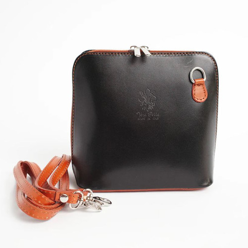 Crossbody Handbag Italian Leather Black & Tan