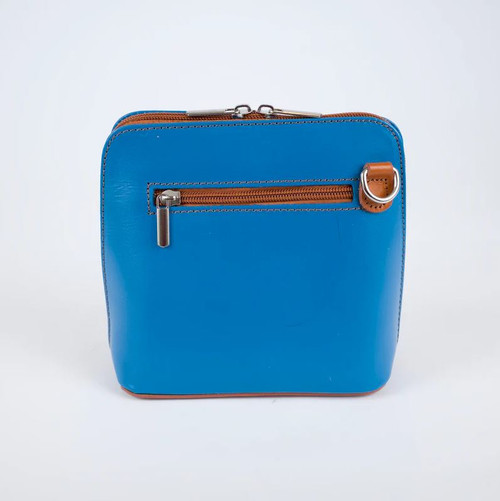 Crossbody Handbag Italian Leather Blue & Tan