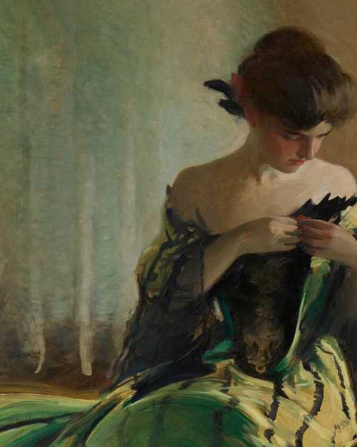 Framed Oil Print - Woman in Black and Green Dress